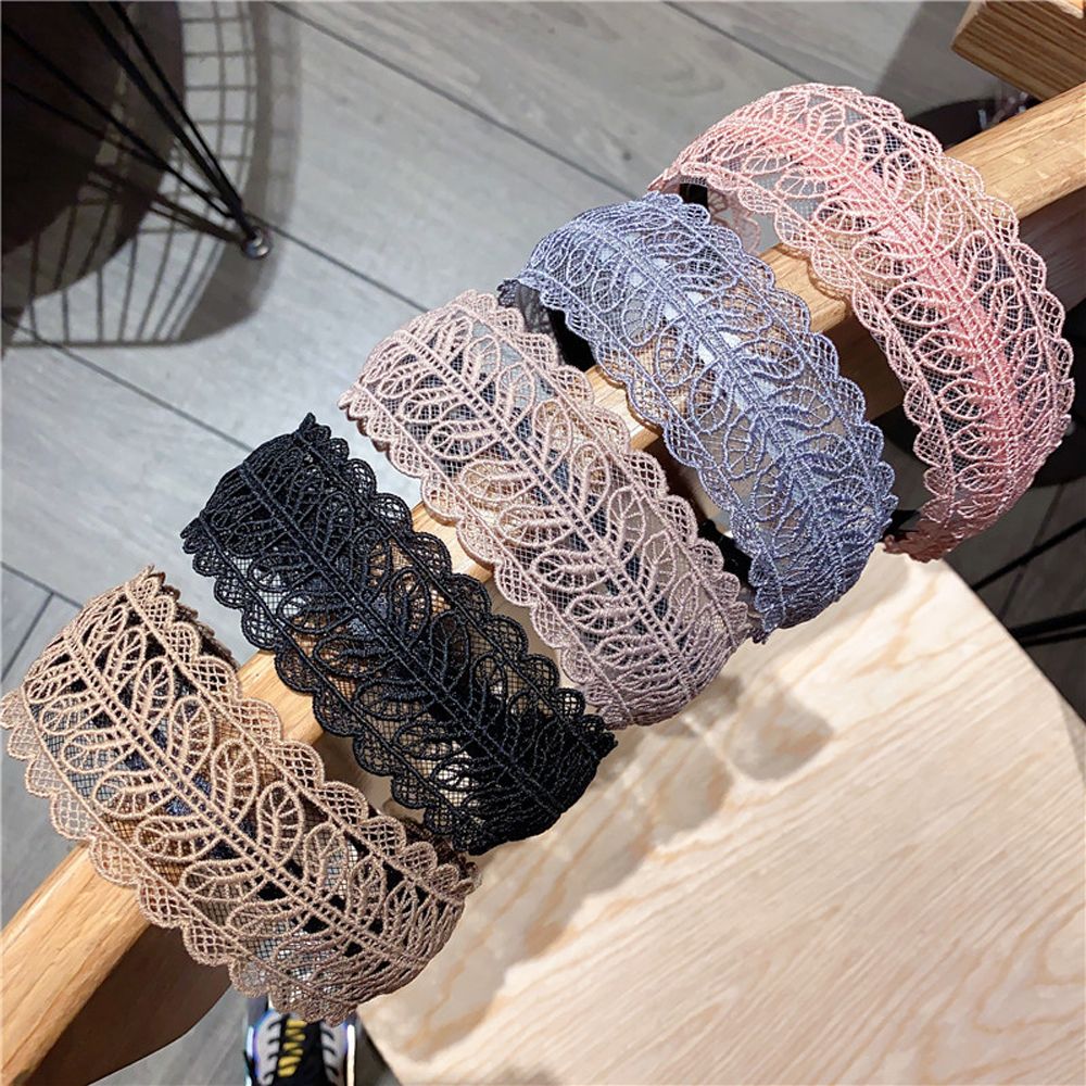 Korean Lifestyle - เรซิ่นอารมณ์ Make up แฟชั่นผู้หญิงอุปกรณ์เสริมผมกว้าง Hairband สไตล์เกาหลีผมสวมใส่ลูกไม้ใบแถบคาดศีรษะ