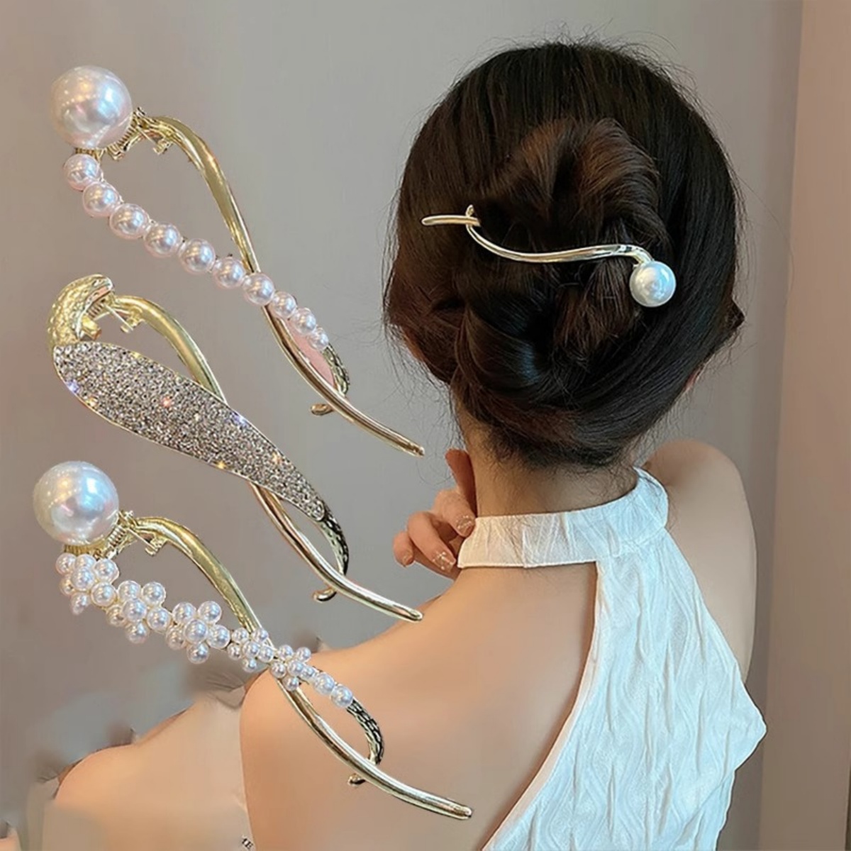 Korean Daily Lifestyle - Elegant Glitter ไข่มุกผมคลิปสําหรับผู้หญิงอินเทรนด์ Twisted ผมคลิปสาวแฟชั่นชีวิตประจําวันอุปกรณ์เสริมผมเครื่องประดับผม Pin