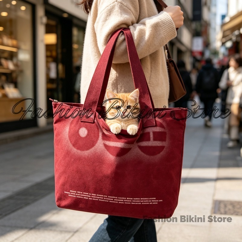 Korean Daily Lifestyle - กระเป๋าผ้าแคนวาสสะพายไหล่ลายดาวสไตล์เกาหลีสีแดงใหม่ ใช้ได้สองแบบ ปักลาย เหมาะสำหรับใช้ในชีวิตประจำวัน ของขวัญสำหรับแฟนๆ