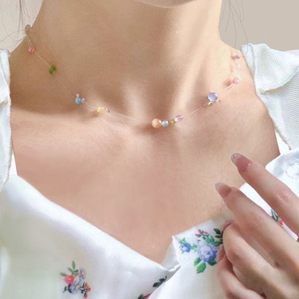 Korean Daily Lifestyle - สร้อยคอโลหะผสมสไตล์เกาหลี สร้อยคอเรซิ่น สไตล์ Y2k สร้อยคอประดับลูกปัดหลากสี สร้อยคอสำหรับสาวๆ