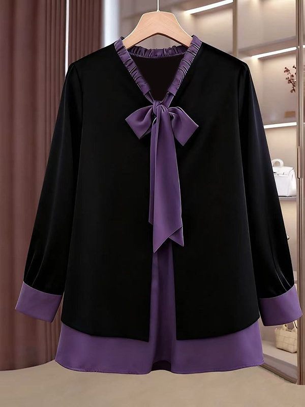 Korean Lifestyle - เสื้อเชิ้ตแขนยาวแฟชั่น ดีไซน์ผูกเอว สไตล์ใหม่สำหรับฤดูใบไม้ผลิและฤดูใบไม้ร่วง เหมาะสำหรับคุณแม่ ไซส์ใหญ่ ดีไซน์เอวสูง