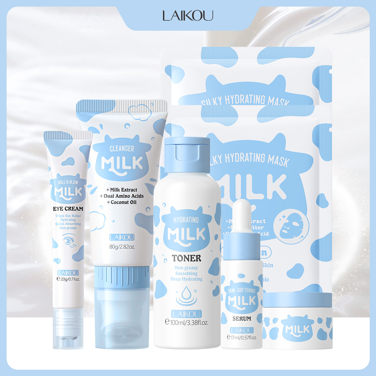 Korean Skincare Routine - LAIKOU ชุดผลิตภัณฑ์ดูแลผิวหน้า 6 ชิ้น ประกอบด้วย คลีนเซอร์